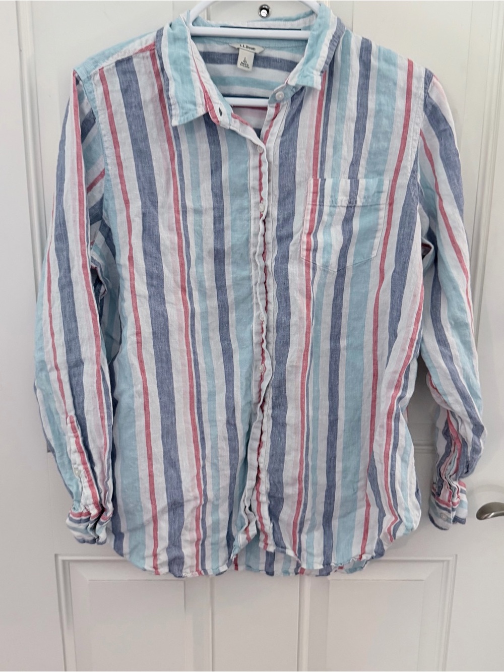 L.L.Bean Premium Washable Linen Tunic Shirt L | Multicolor Stripe